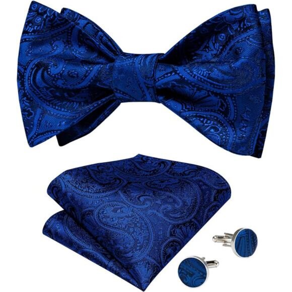 Men Bow Tie Paisley Striped Royal Blue - Picture 1 of 1